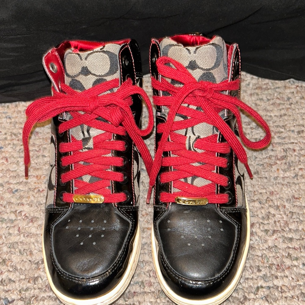 Women’s Coach sneakers , high top , black and maroon